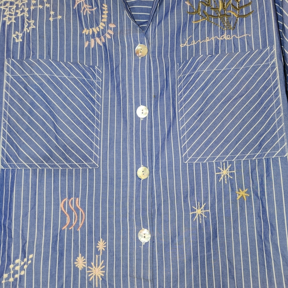 Johnny Was Sezane Weekend Oversized Tunic Size M Button Down Embroidery Blue - Picture 9 of 13